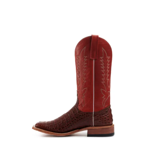 Men's Anderson Bean Rust Lux Hornback Caiman and Red Wide Square - Click Image to Close
